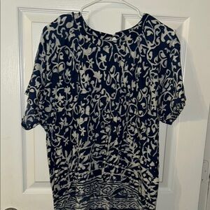 Lucky Brand Navy and Cream Floral Blouse